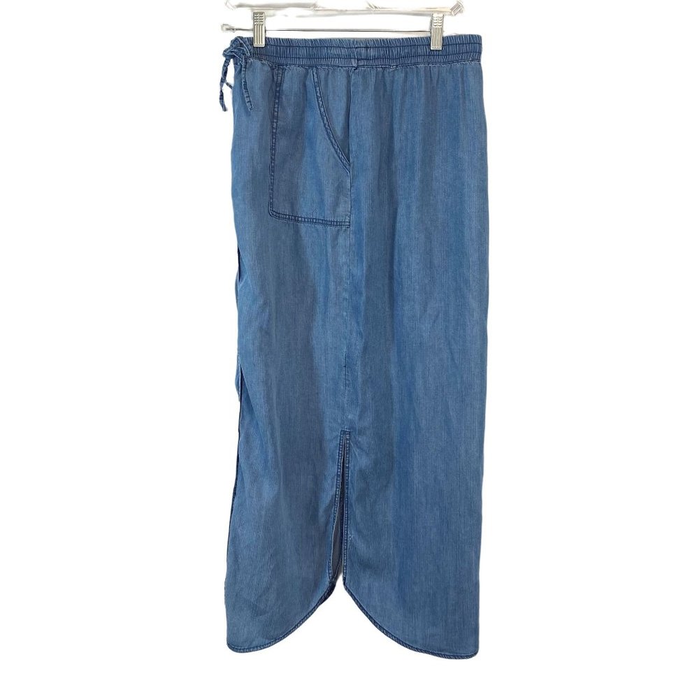 C&C California Chambray Maxi Skirt Medium M Button Front Pull-on Pockets Womens - Picture 3 of 7